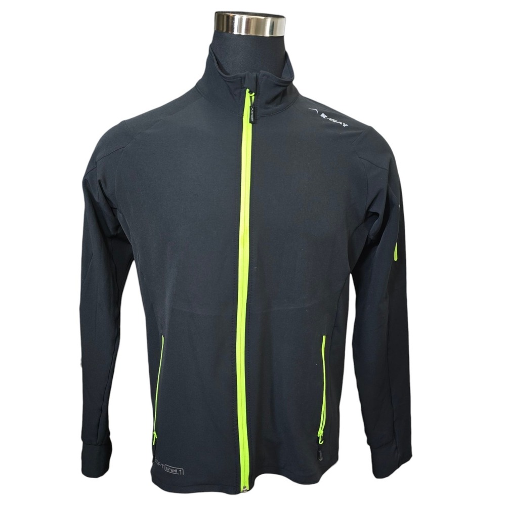 K-Way Soft Shell 1 Jacket‎ Mens Long Sleeve Full Zip Graphic Logo Black Size L